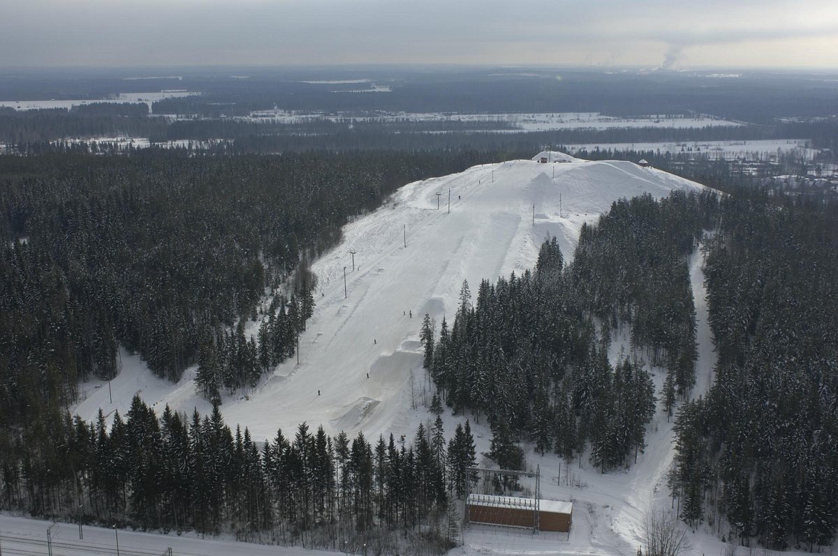 Mielakka in Finland - a snow covered ski slope with trees in the background.
