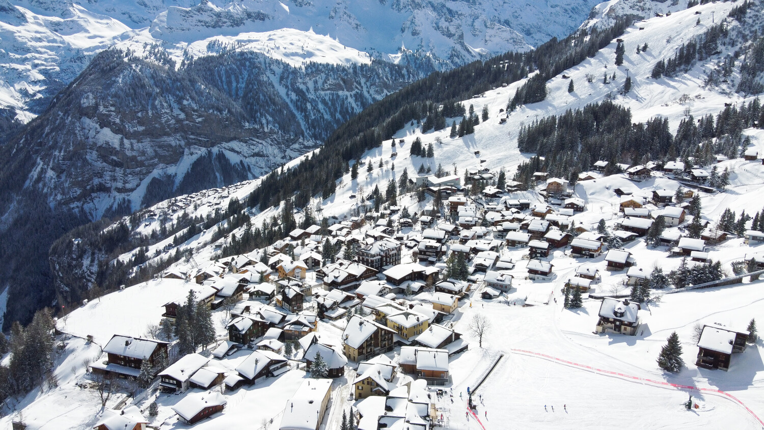 Wengen in Germany: a view of a ski resort in the mountains.