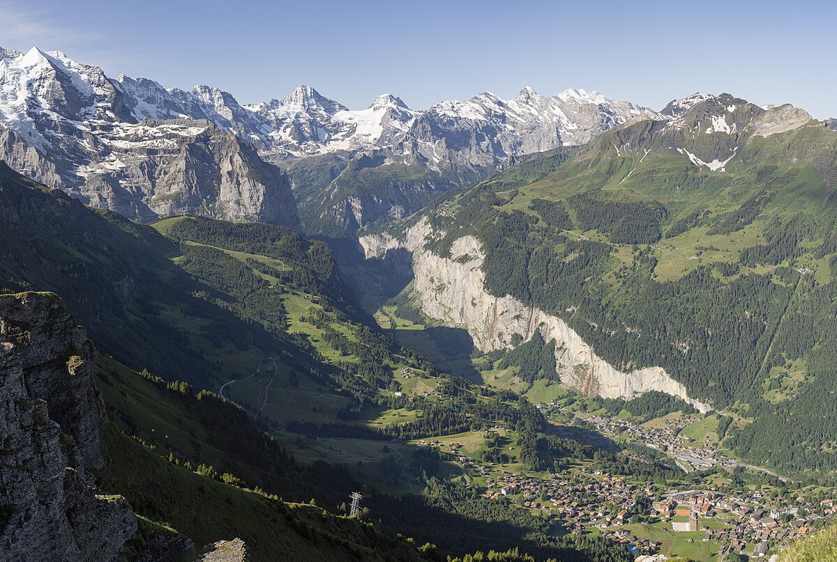 Wengen in Germany - a view from the top of a mountain in the swiss alps.