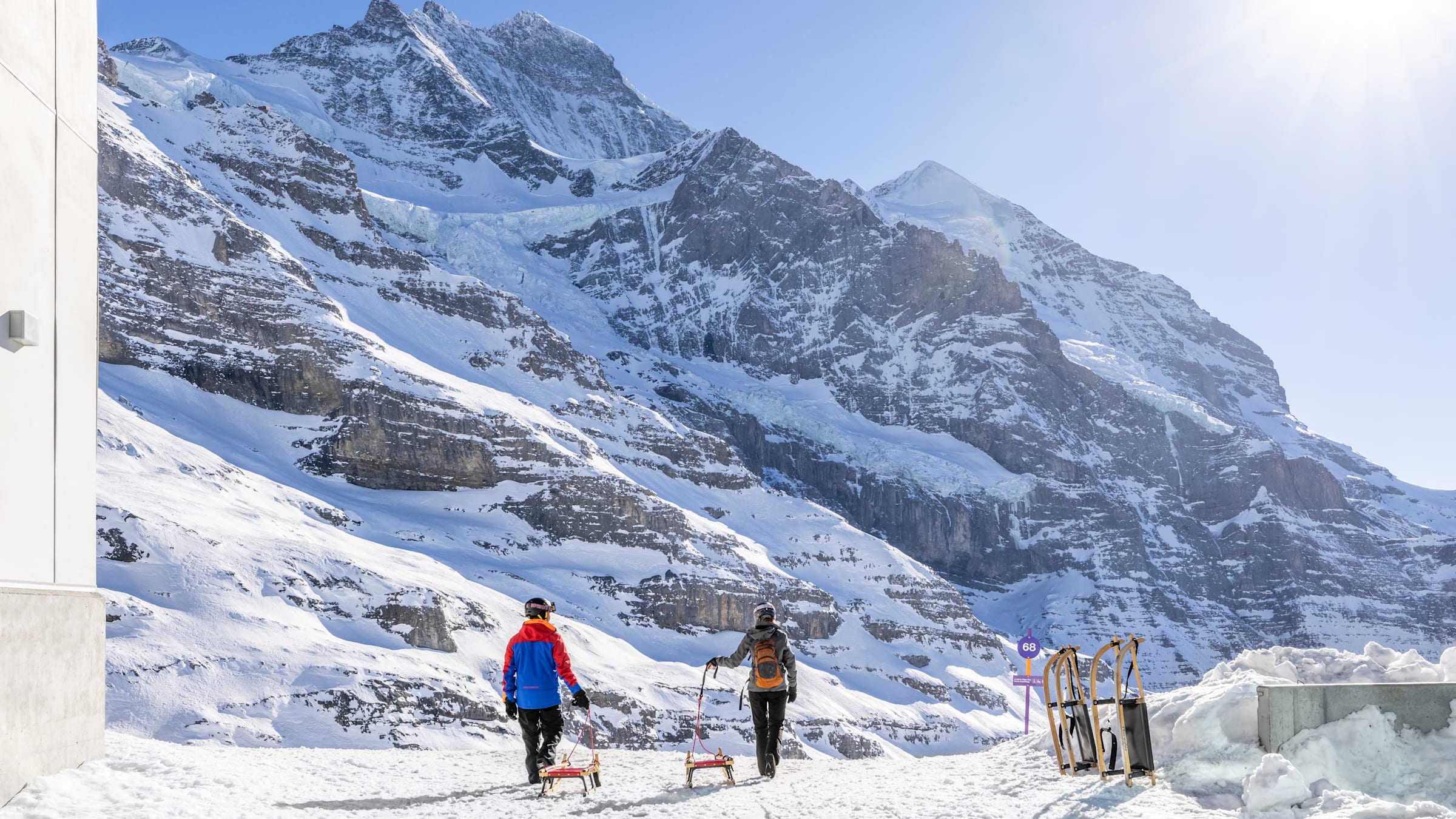 Wengen in Germany - a group of people walking in the snow.