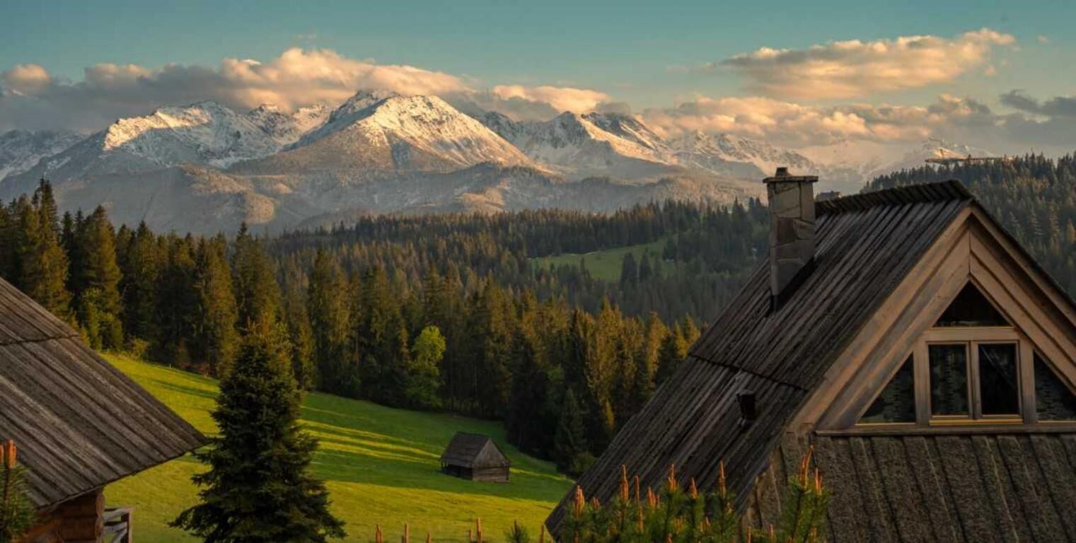 Szymkówka in Poland - a view of the mountains from a house in the alps.