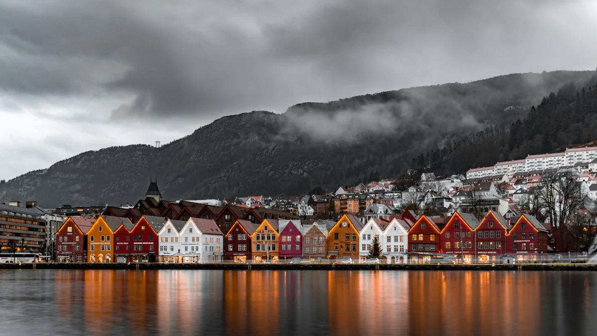 Gilja in Norway - colorful houses in bergen, norway.