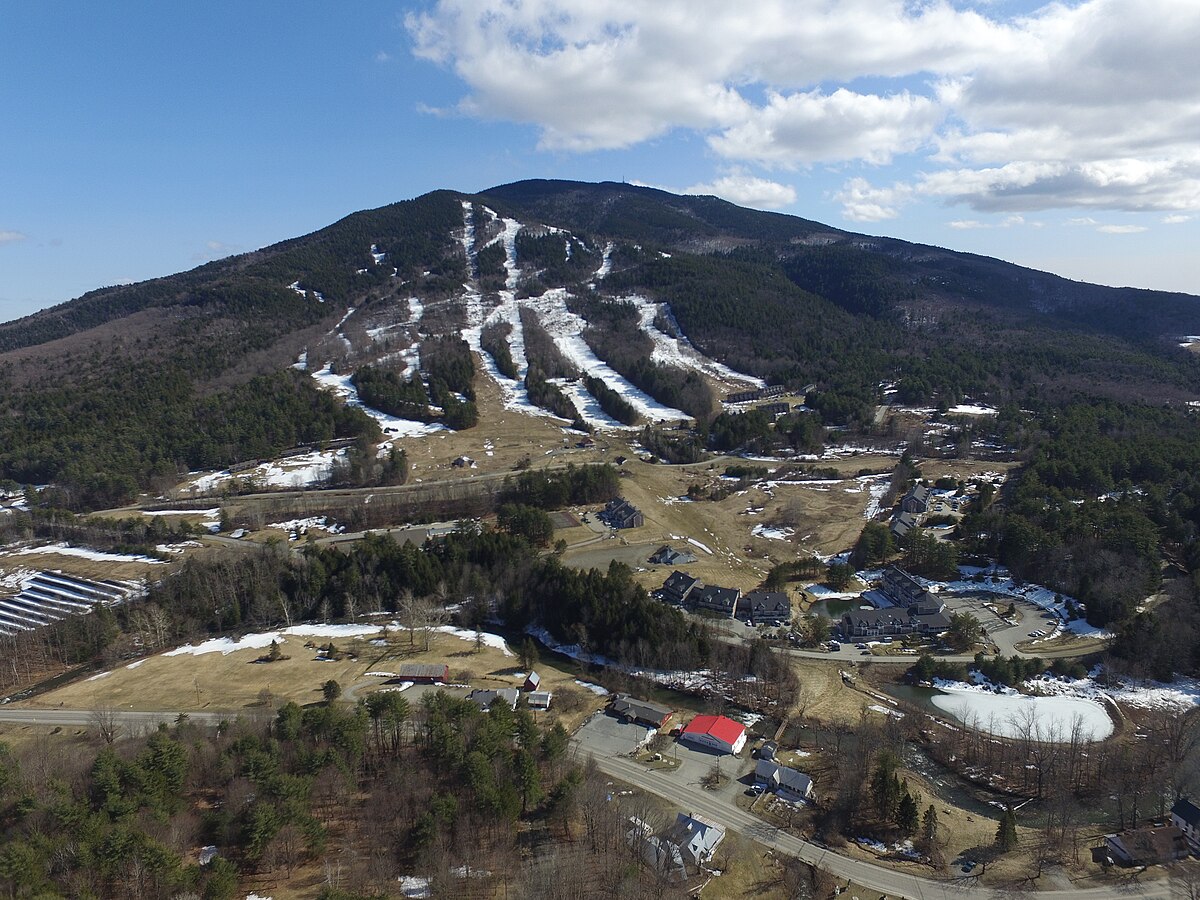 Ascutney Mountain in USA - a view of the ski area from the top of the mountain.