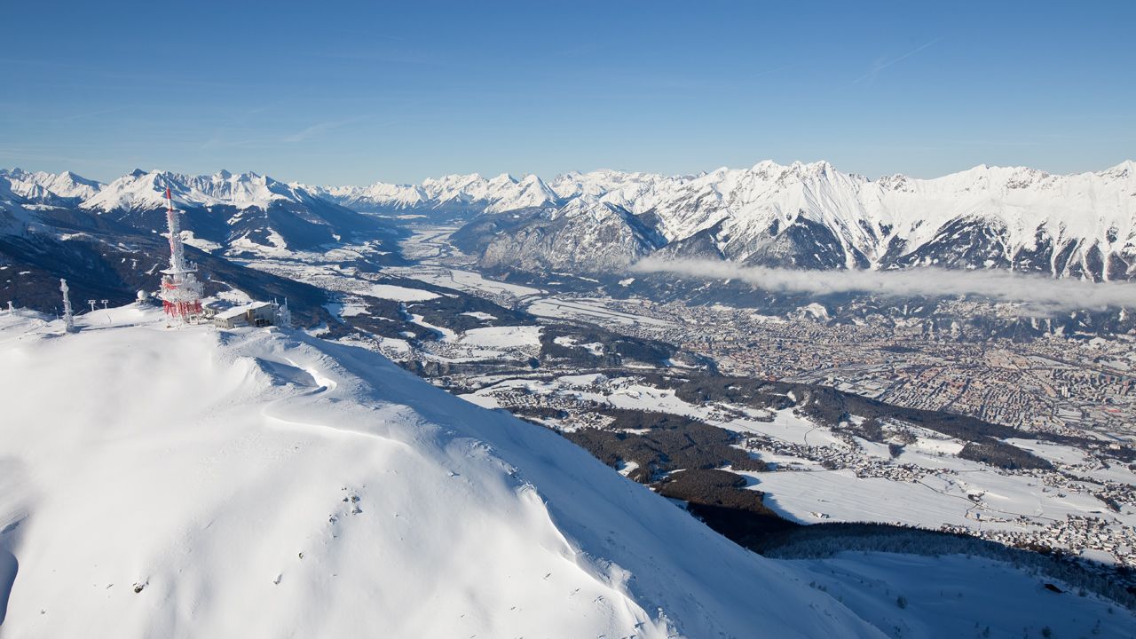 Patscherkofel – Innsbruck-Igls in Austria - a view from the top of a snowy mountain.