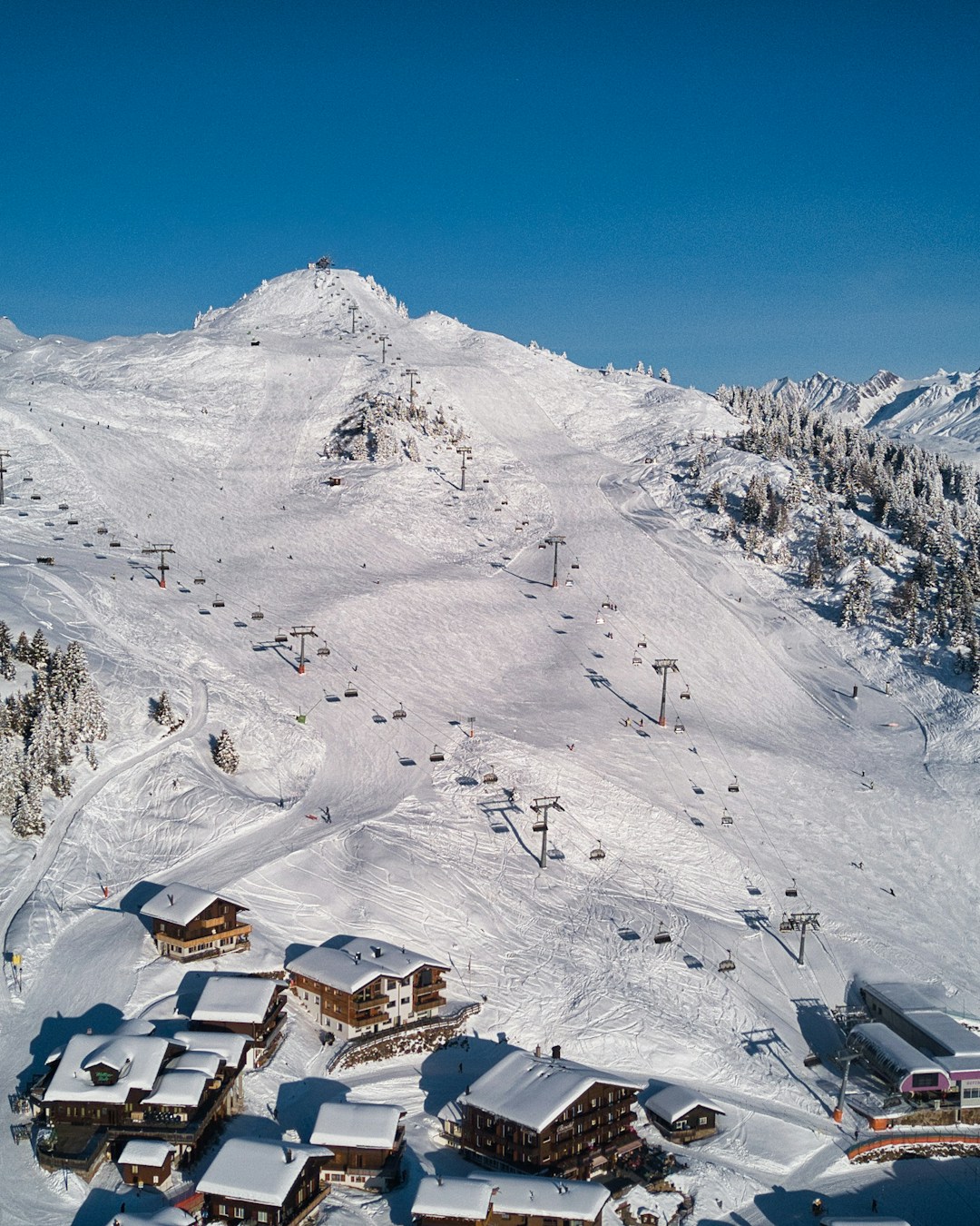 Aletsch Arena in Switzerland: a view of a ski resort in the mountains.