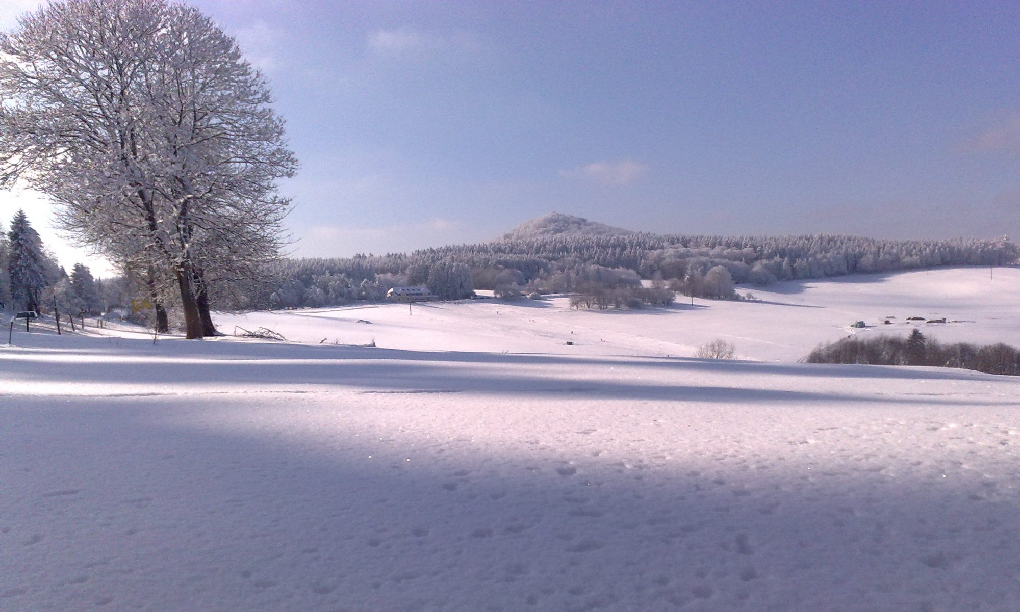 Hohe Acht – Jammelshofen in Germany - a snow covered field with trees in the background.