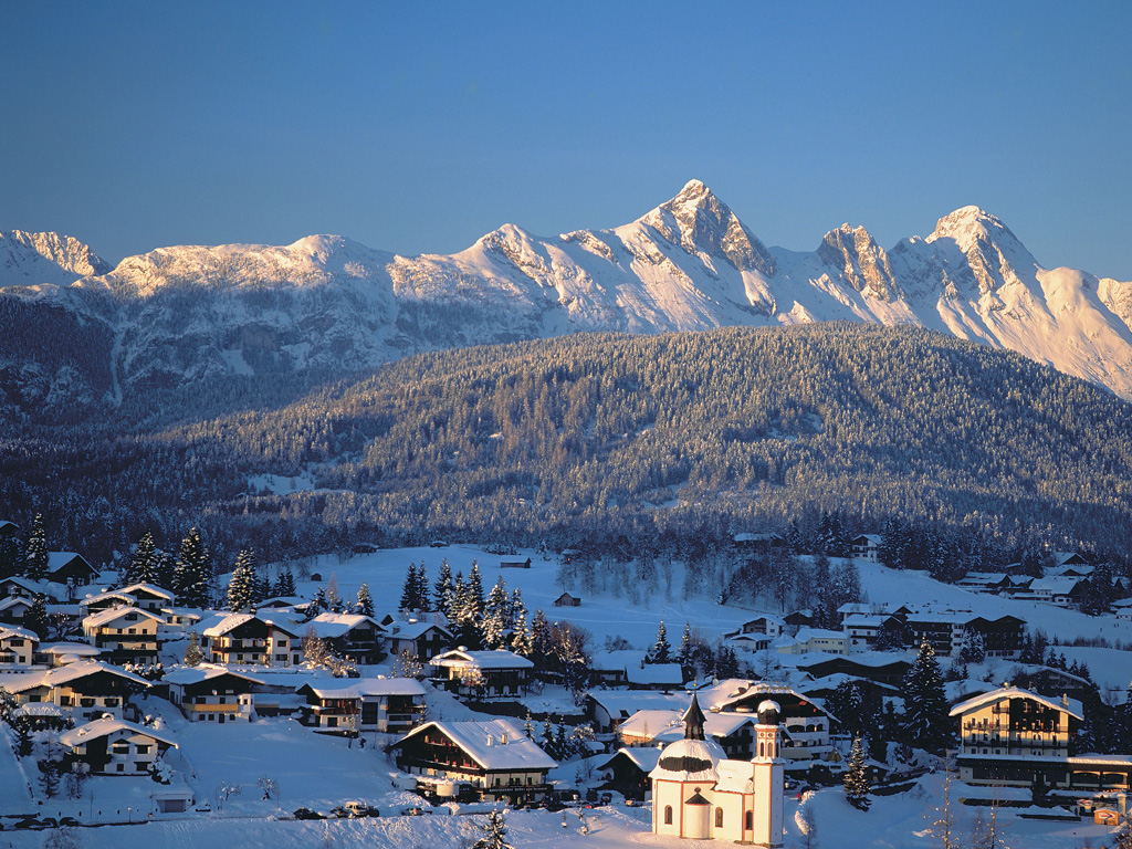 Rosshütte – Seefeld in Austria - the mountains are covered in snow.