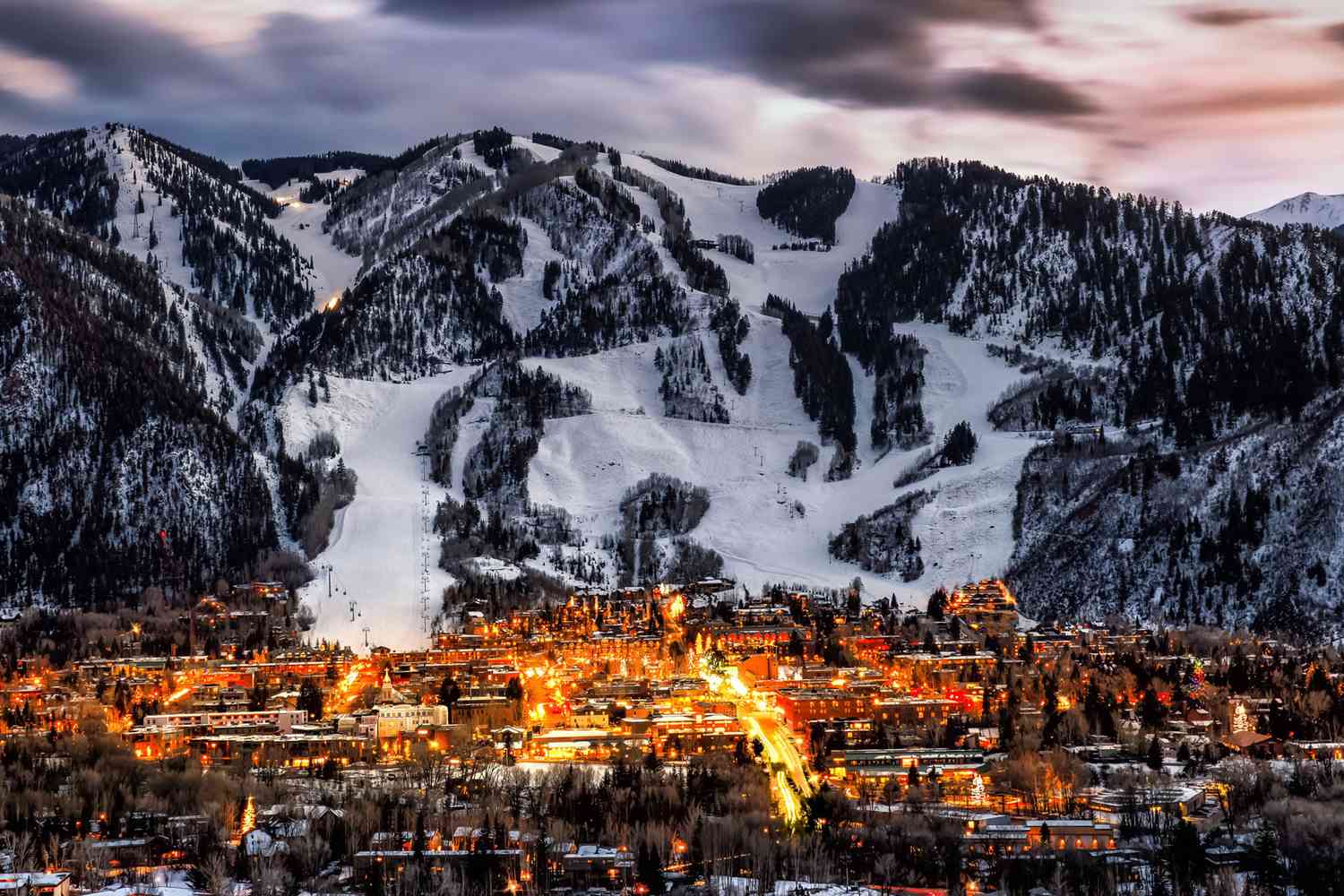 Aspen Mountain in USA - a city in the mountains with snow on it.