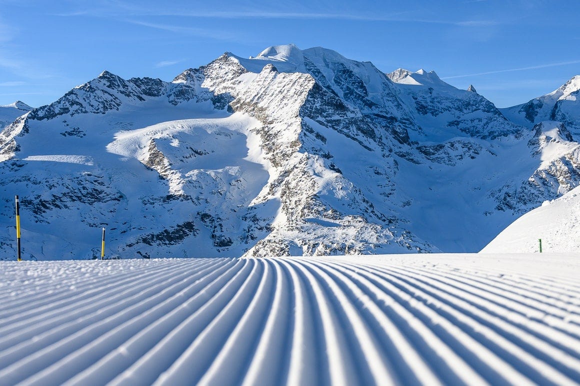 Diavolezza Lagalb in Switzerland - a ski slope with a mountain in the background.