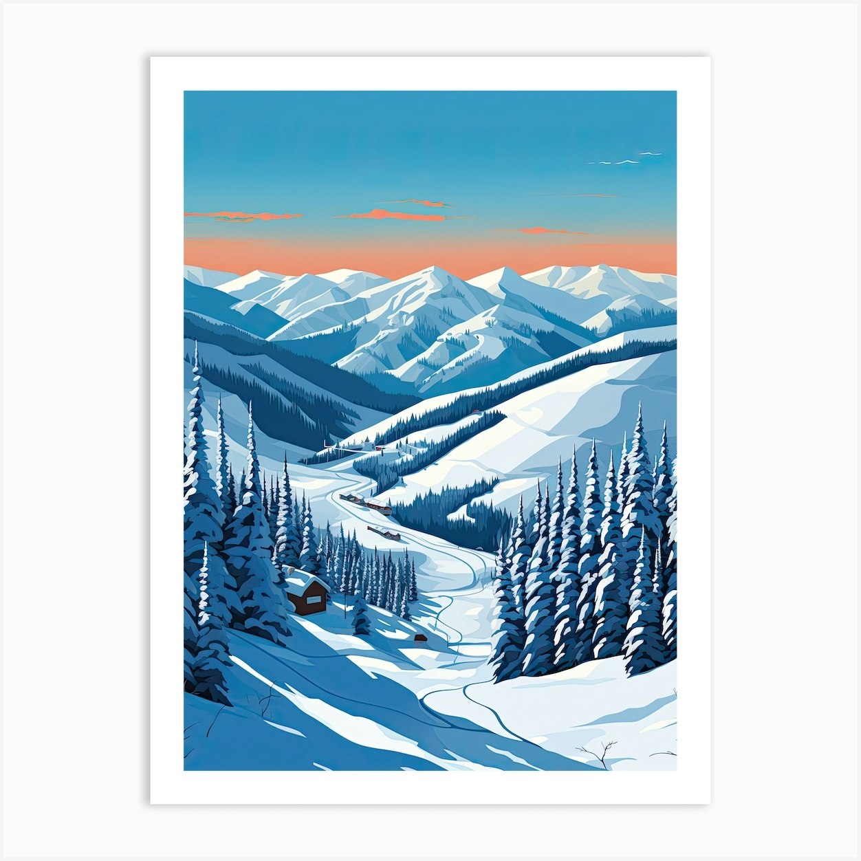 Taos in USA - a snowy landscape with mountains and trees in the background.