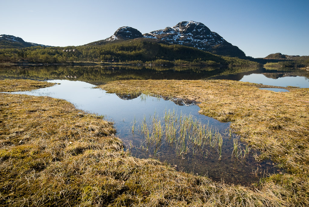 Gullingen in Norway - a body of water surrounded by grass and mountains.