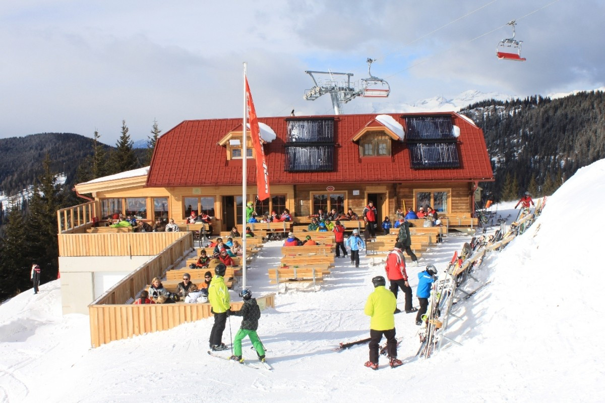 Goldeck – Spittal an der Drau in Austria - a group of people skiing down a snowy slope.