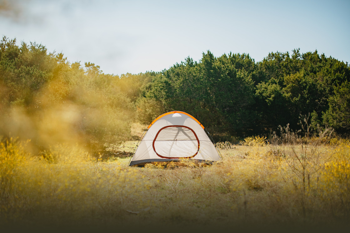 Beartown in USA - a tent in the middle of a field.