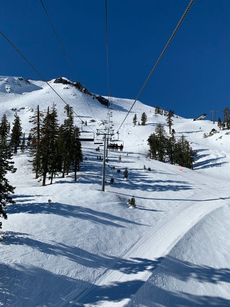 Sierra at Tahoe in USA - a ski lift going up the mountain.