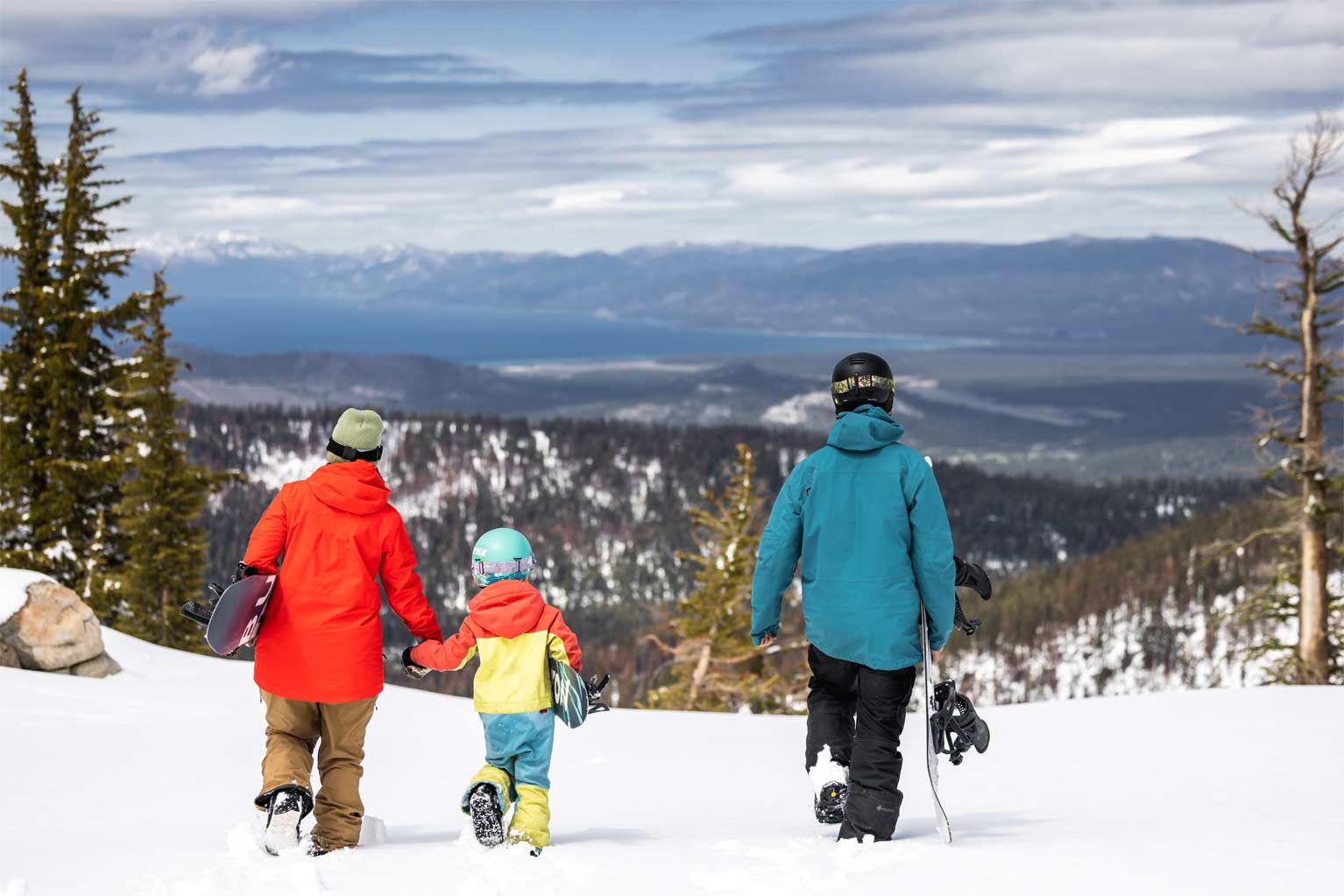 Sierra at Tahoe in USA - a group of people walking in the snow.