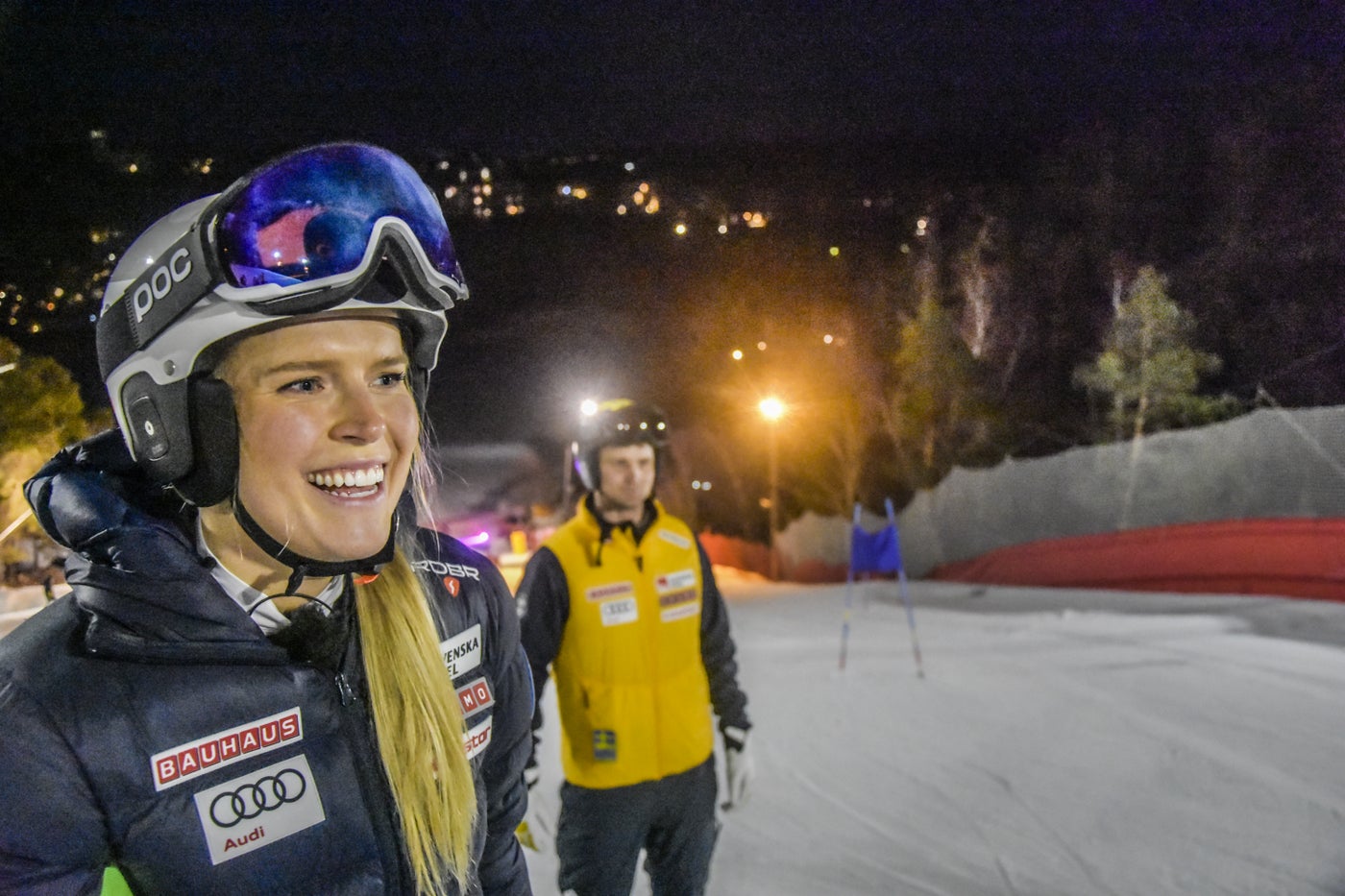 Saltisbacken – Saltsjöbaden in Sweden - a woman in a helmet is smiling at the camera.