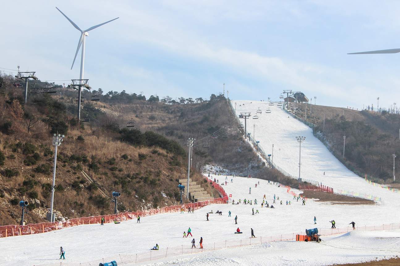 Eden Valley Resort in South Korea - a group of people skiing down a hill.