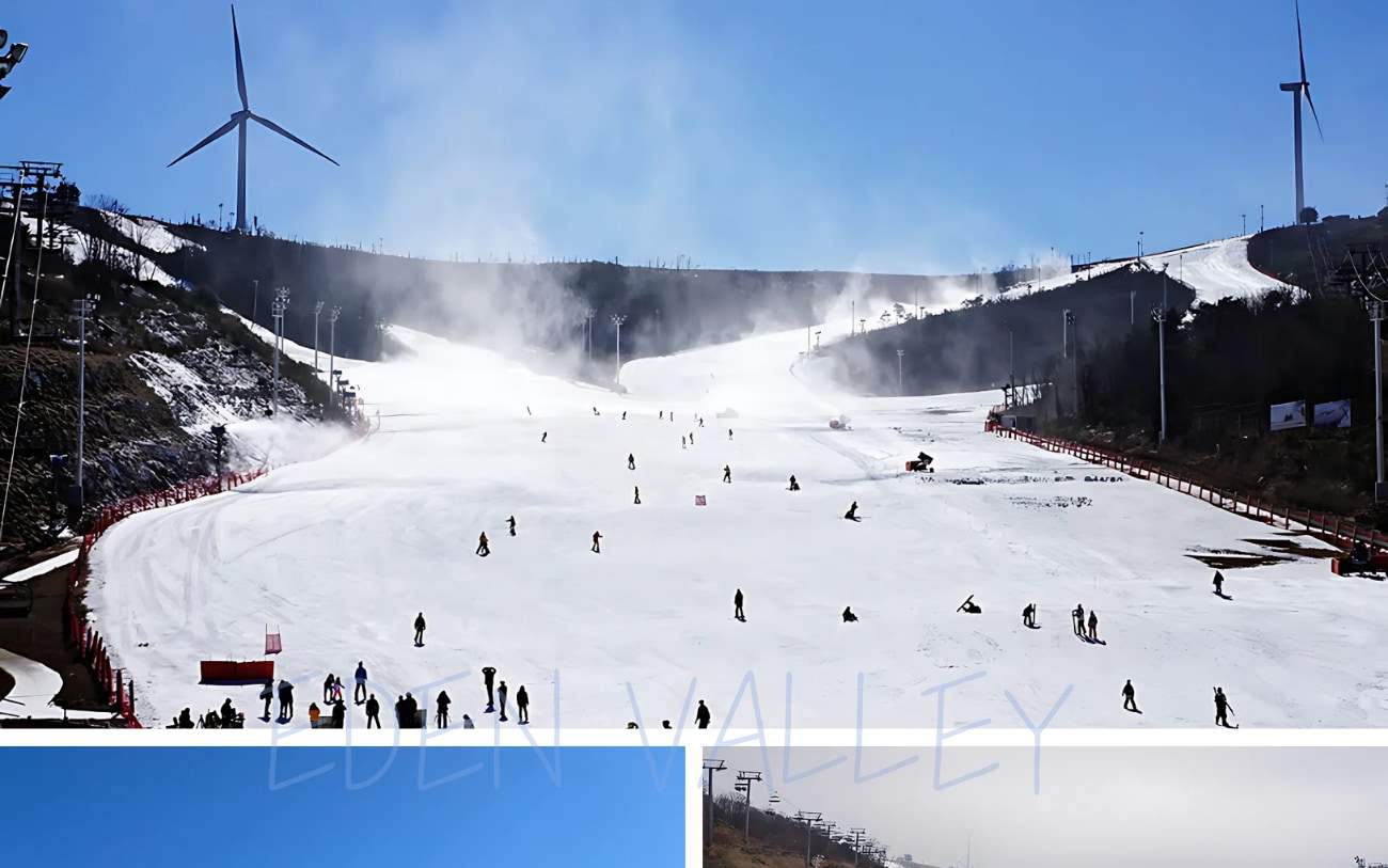 Eden Valley Resort in South Korea - a group of people skiing down a snowy slope.