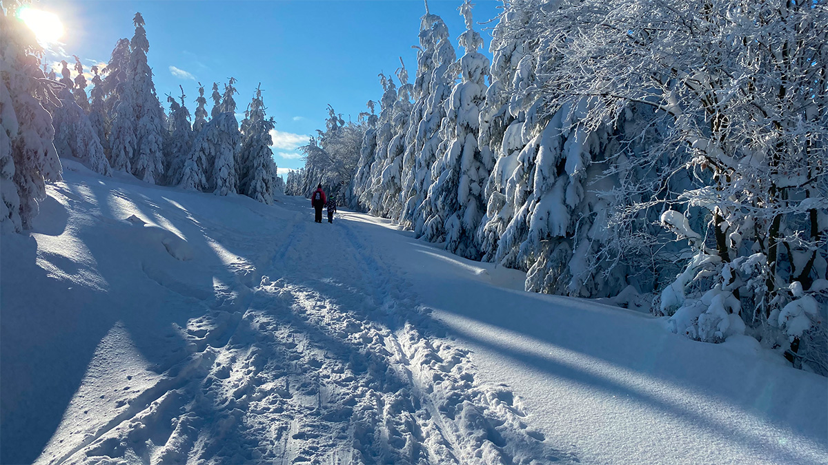 Nádraží – Pernink in Czech Republic - tracks in the snow.