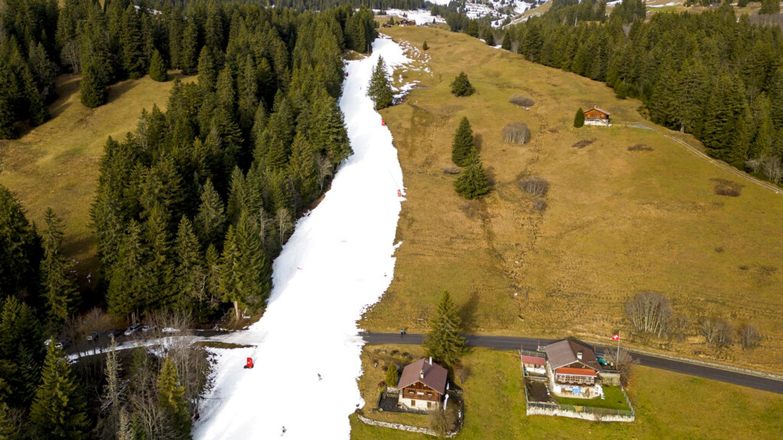 Splügen – Tambo in Switzerland - an aerial view of a small mountain village.