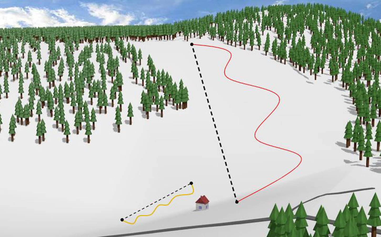 Hodonín u Kunštátu in Czech Republic - a ski slope with trees in the background.