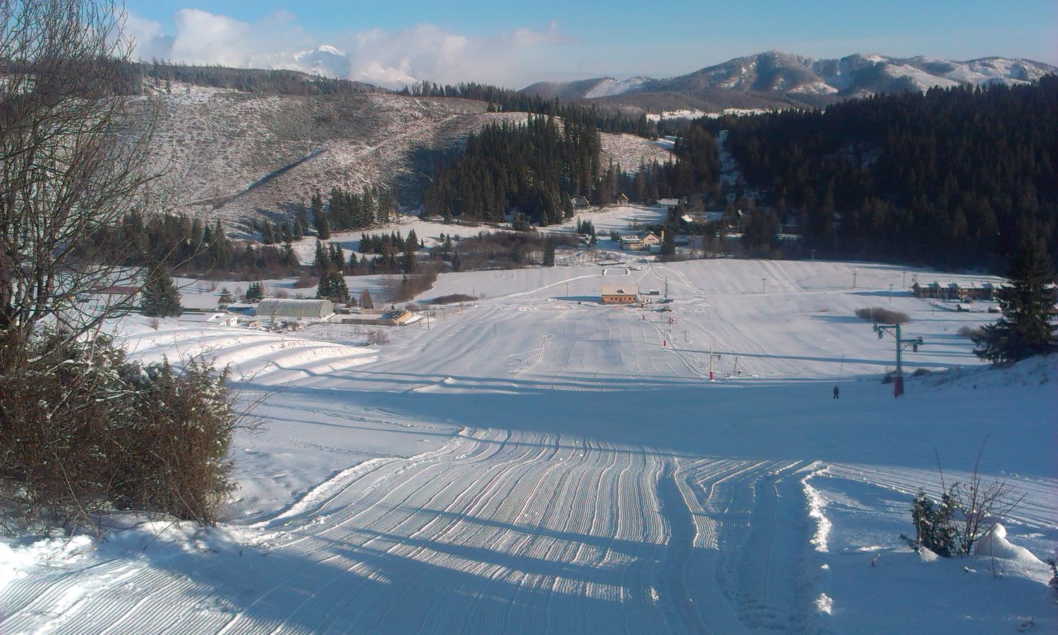 Ski Park Liptovská Teplička in Slovakia - the view from the top of the mountain looking down at the ski area.