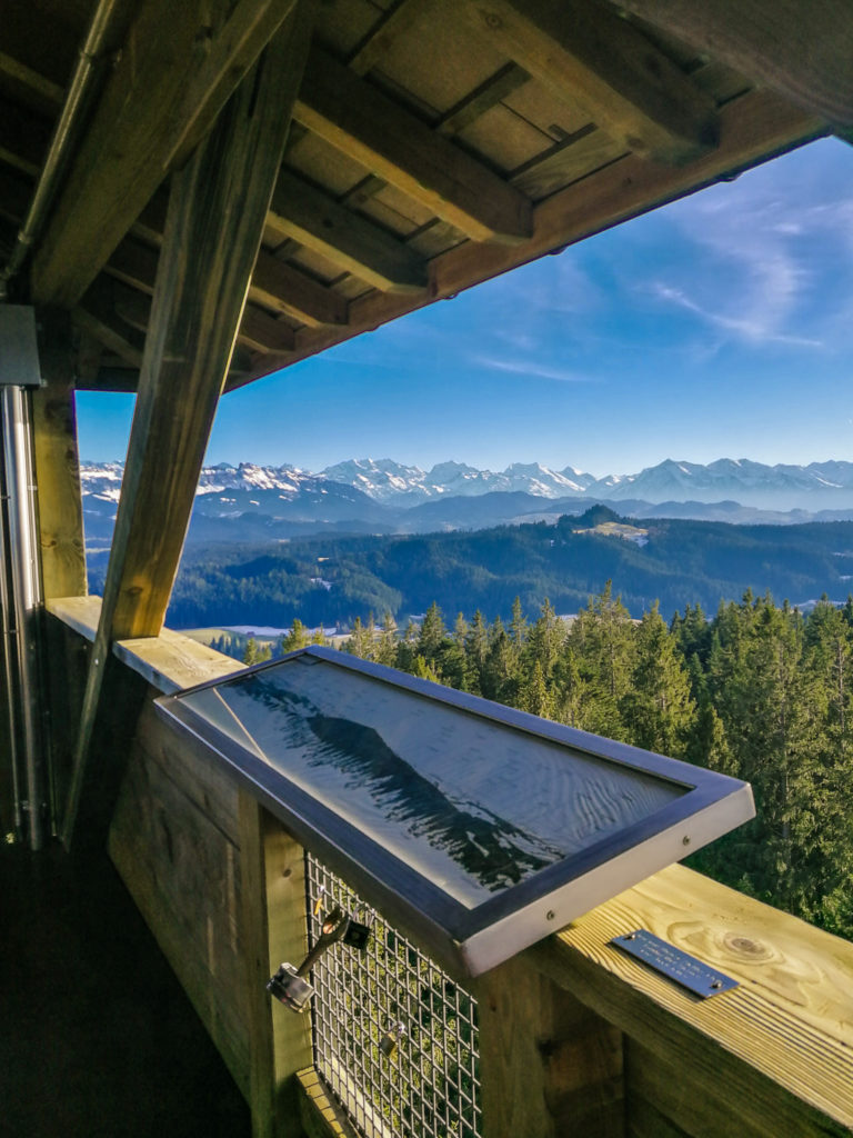 Chuderhüsi – Röthenbach in Switzerland - the view from the balcony of a cabin in the mountains.