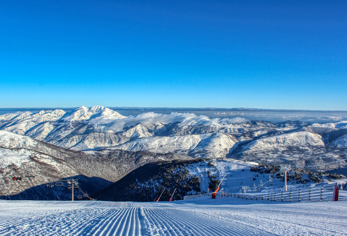 Ax 3 Domaines – Ax-les-Thermes in France - a clear blue sky.