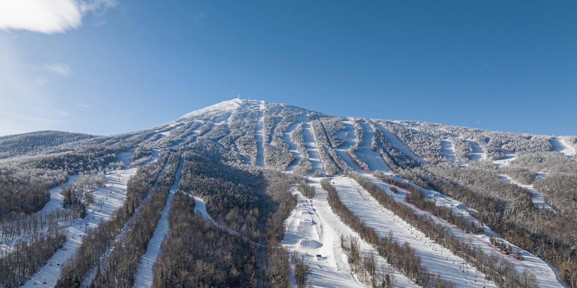 Sugarloaf Mountain in USA - a ski slope with trees and snow on it.