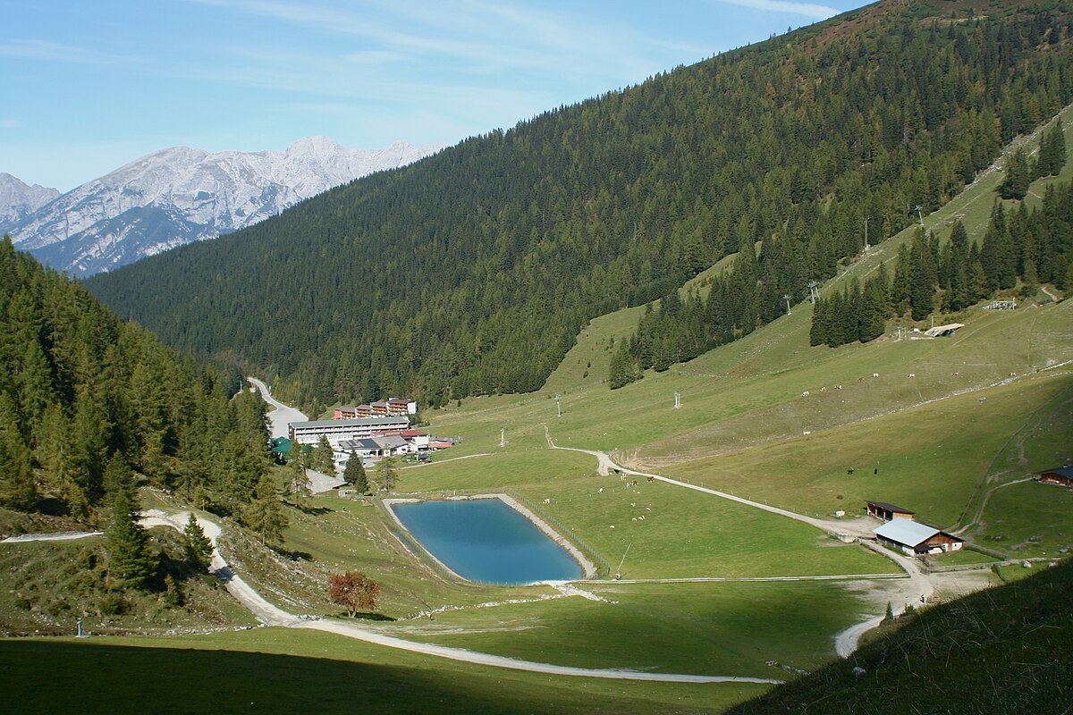 Axamer Lizum in Austria - a small lake in the middle of a mountain.
