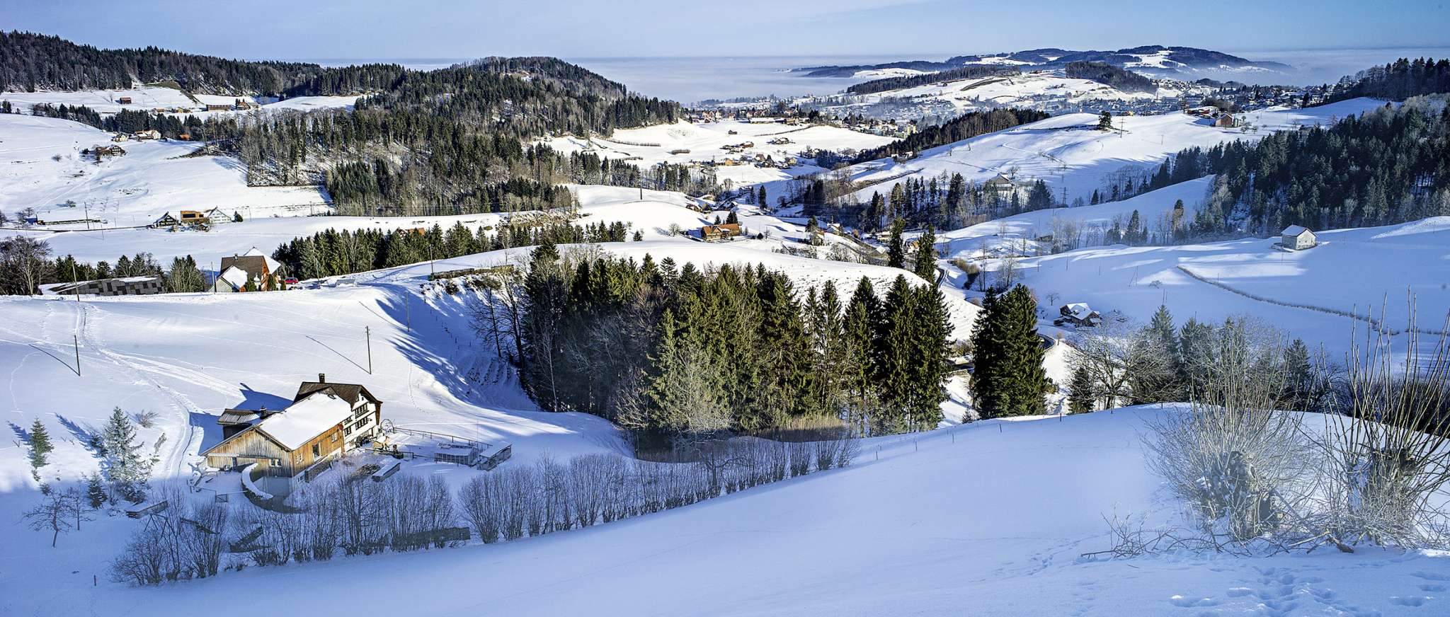 Schwellbrunn in Switzerland - snow on the ground.