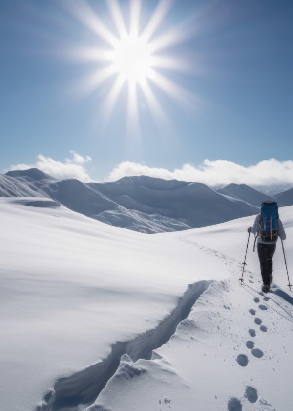 A skier glides down a slope in Puy Saint Vincent, France, against the backdrop of a stunning winter scenery. Nearby, a traditional chalet nestles in the snow.