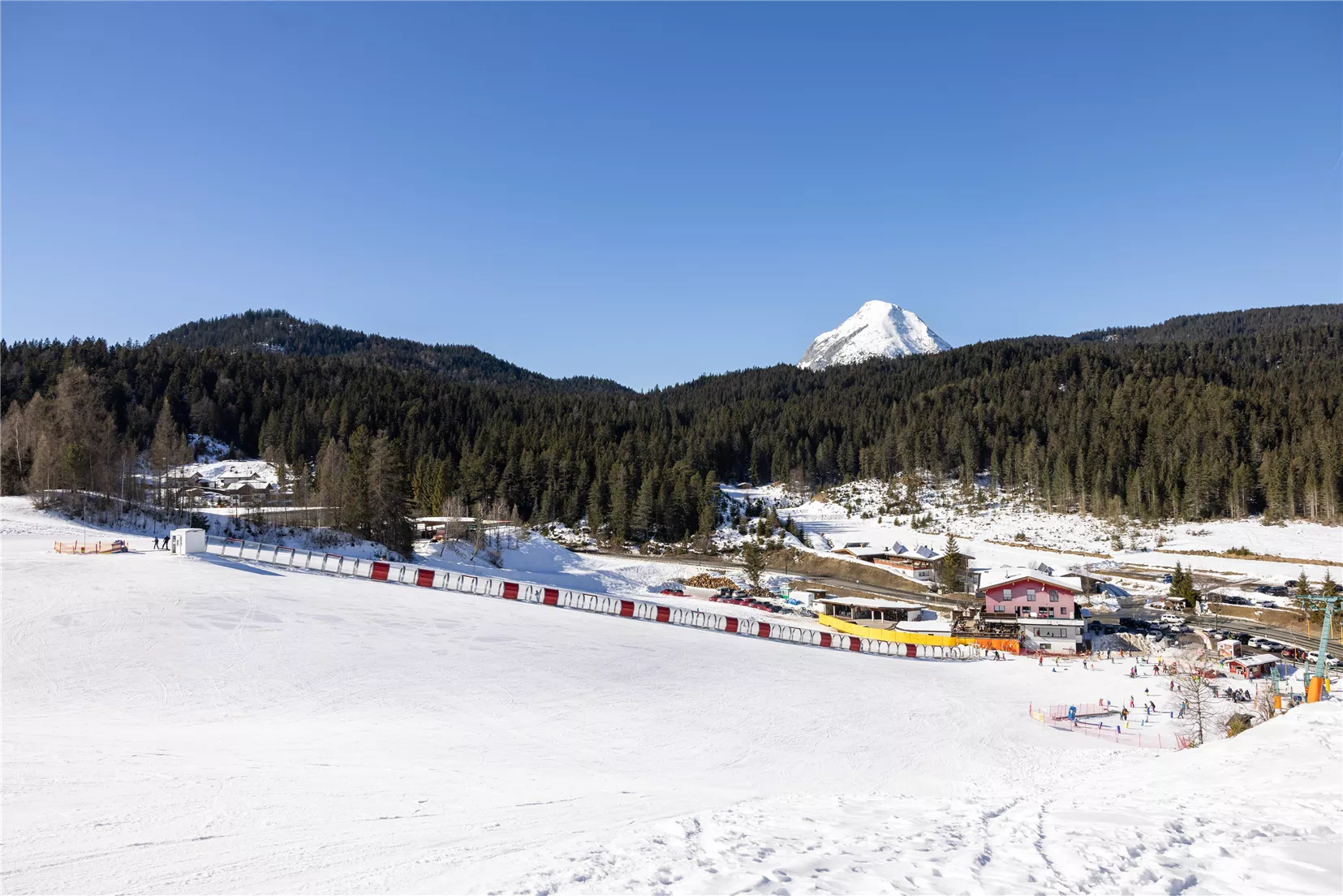 Birkenlift in Austria: a view of a ski resort in the mountains.
