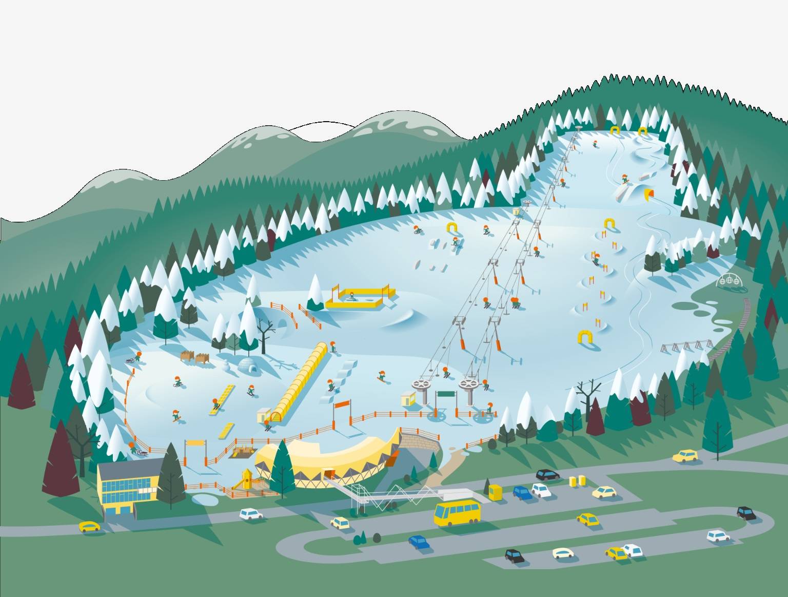 Wexl Arena – St Corona am Wechsel in Austria: an illustration of a ski resort in the mountains.