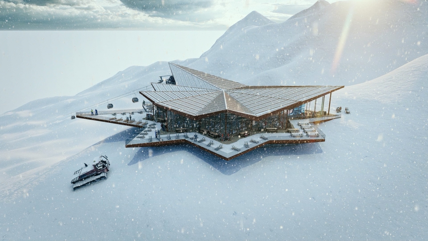 Pila in Italy - a house in the middle of a snowy mountain.