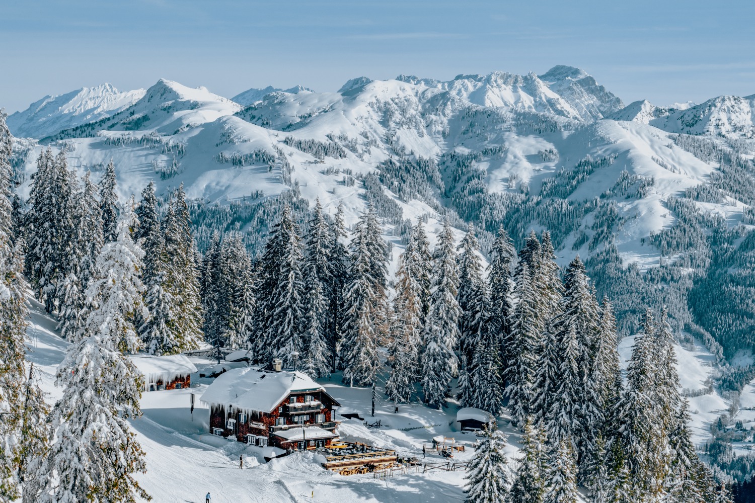 KitzSki in Austria - snow covered trees in the mountains.