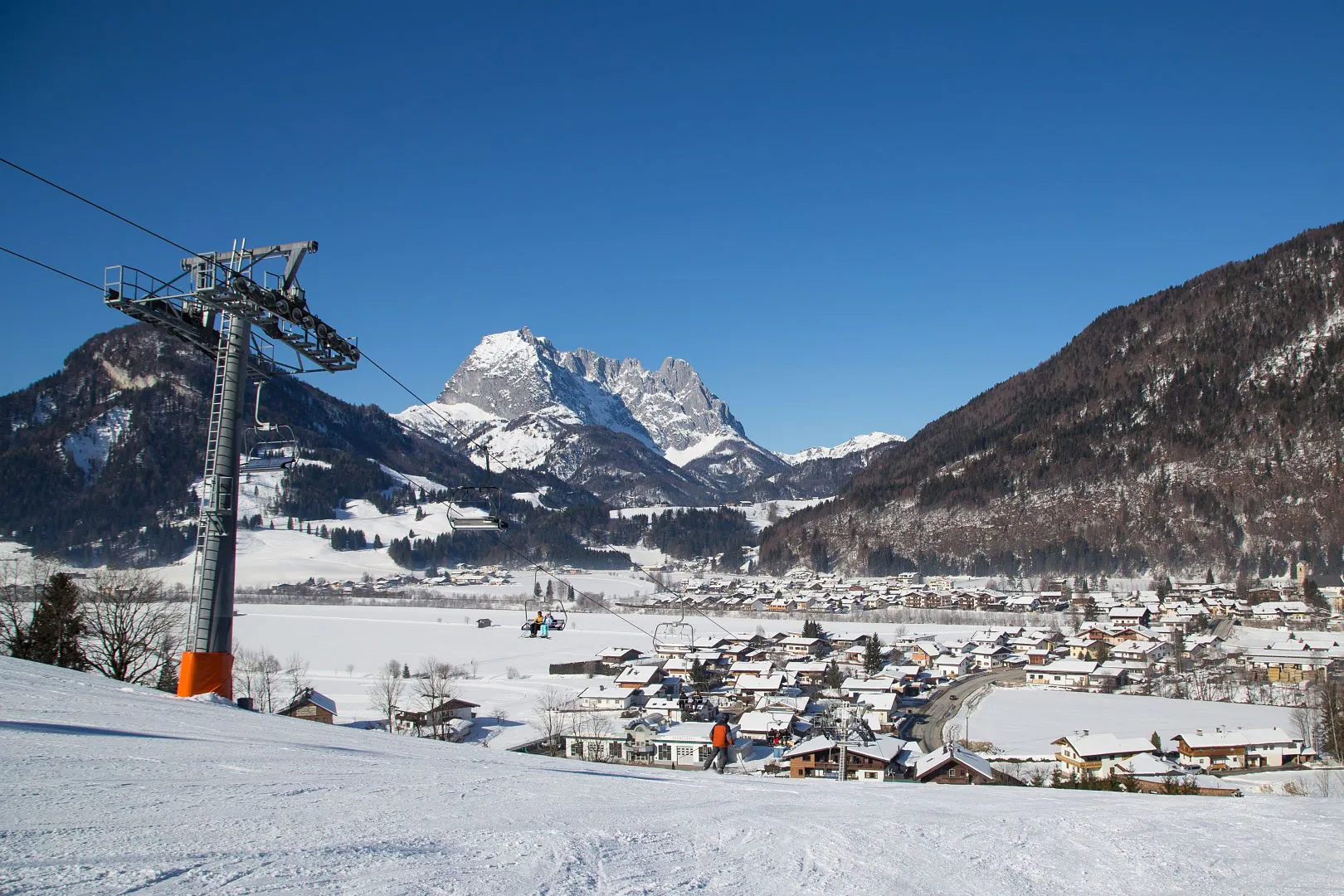 Kirchdorf in Austria - a ski lift going up the mountain.