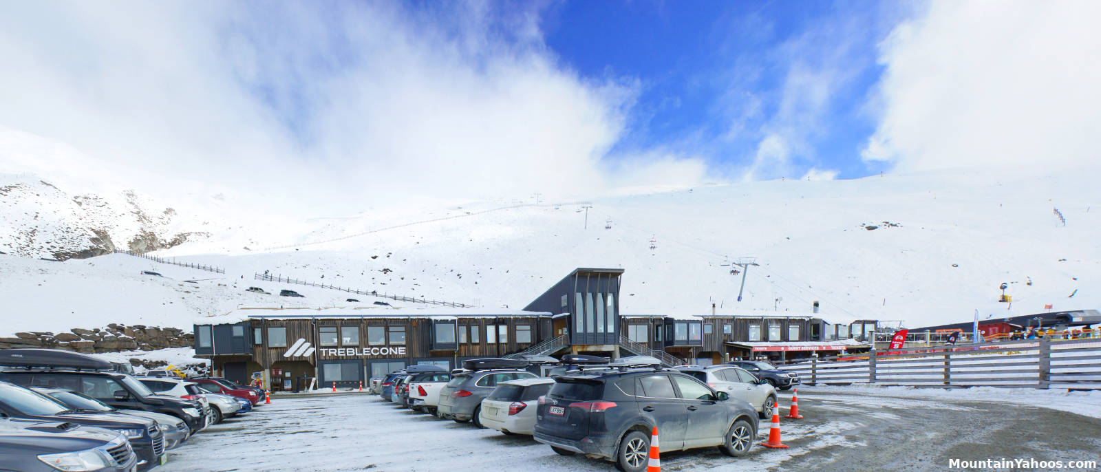 Treble Cone in New Zealand - snow on the ground.