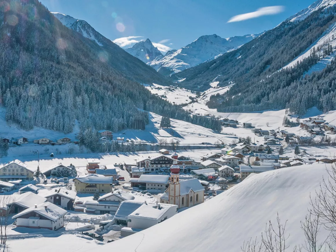 Sonnenberglift – Gries im Sellrain in Austria - a snowy village in the swiss alps.