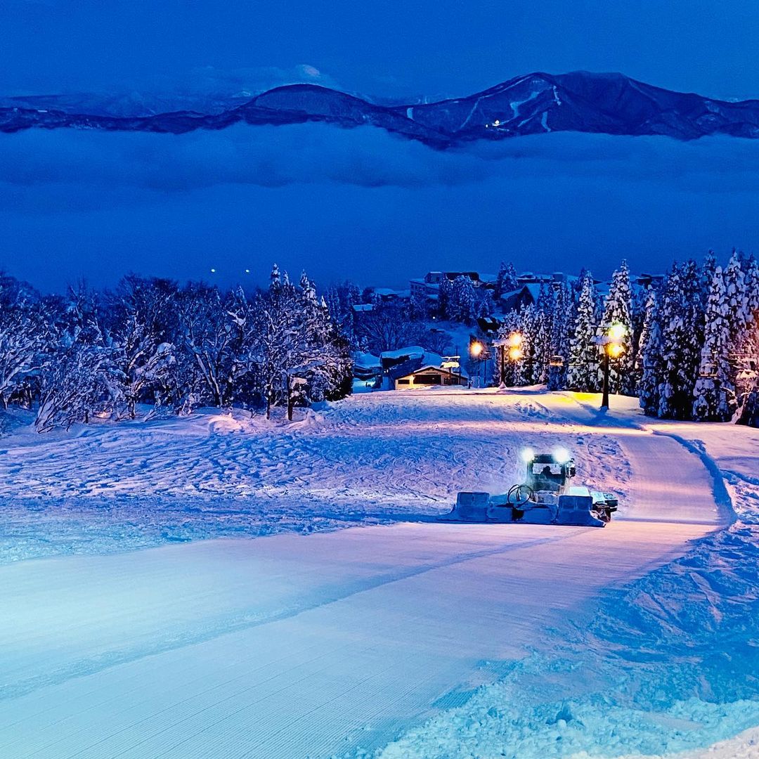 Myoko Suginohara in Japan - a snow covered ski slope at night.
