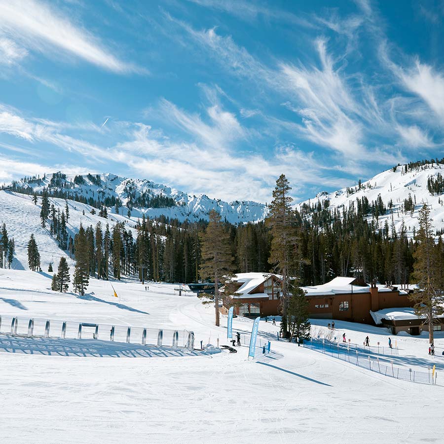 Sugar Bowl, Lake Tahoe USA, ski resort base, hutt and lifts