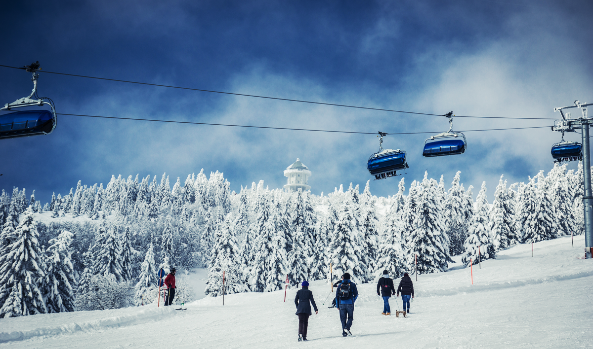 Winterberglifte – Schonach im Schwarzwald in Germany - a group of people skiing down a snowy slope.