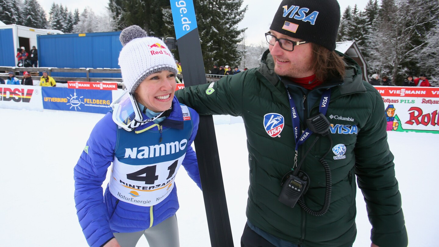 Rothaus in Germany - a man and a little girl on a ski slope.