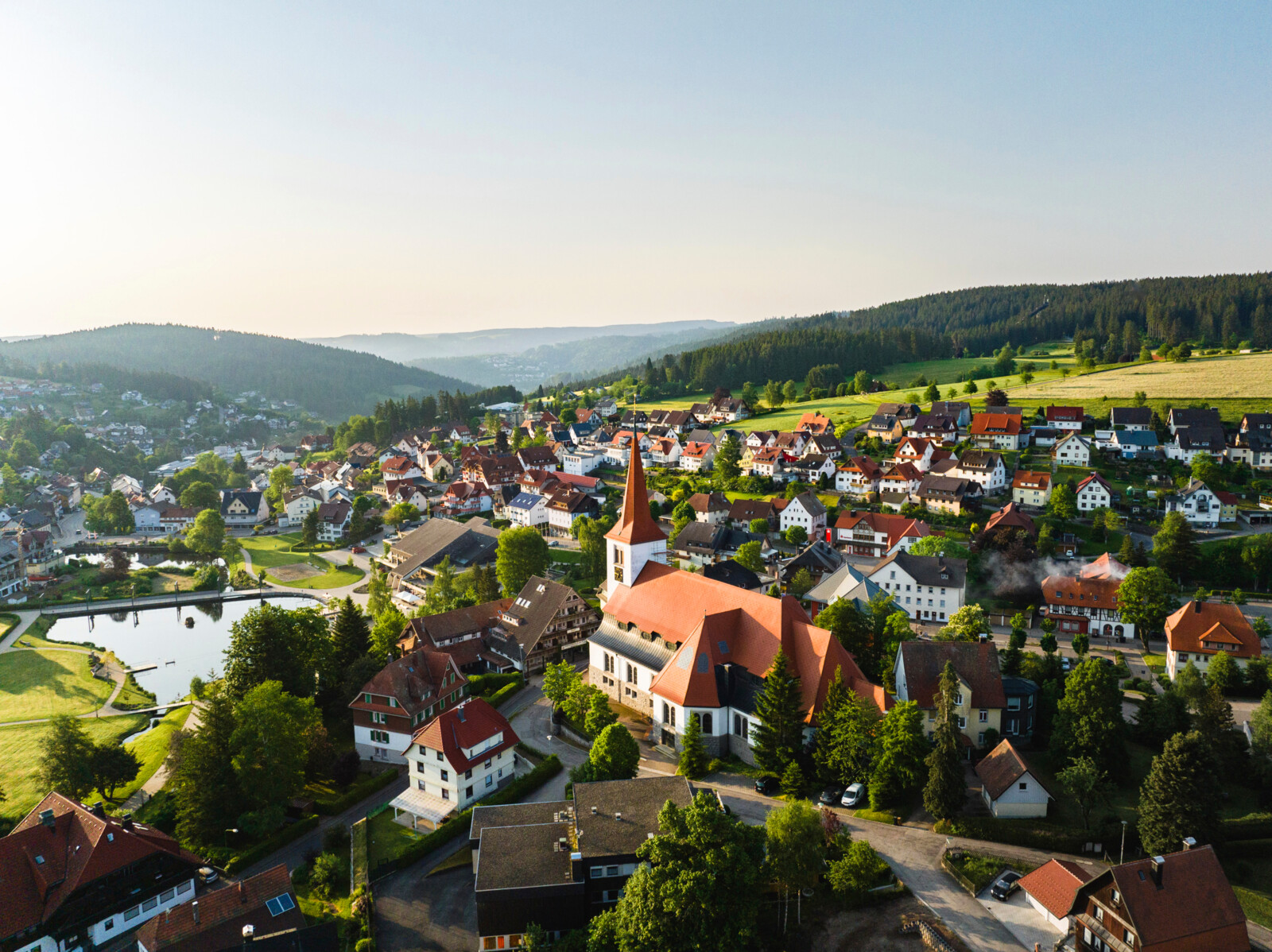 Rohrhardsberg – Schonach in Germany - an aerial view of a small town in the mountains.