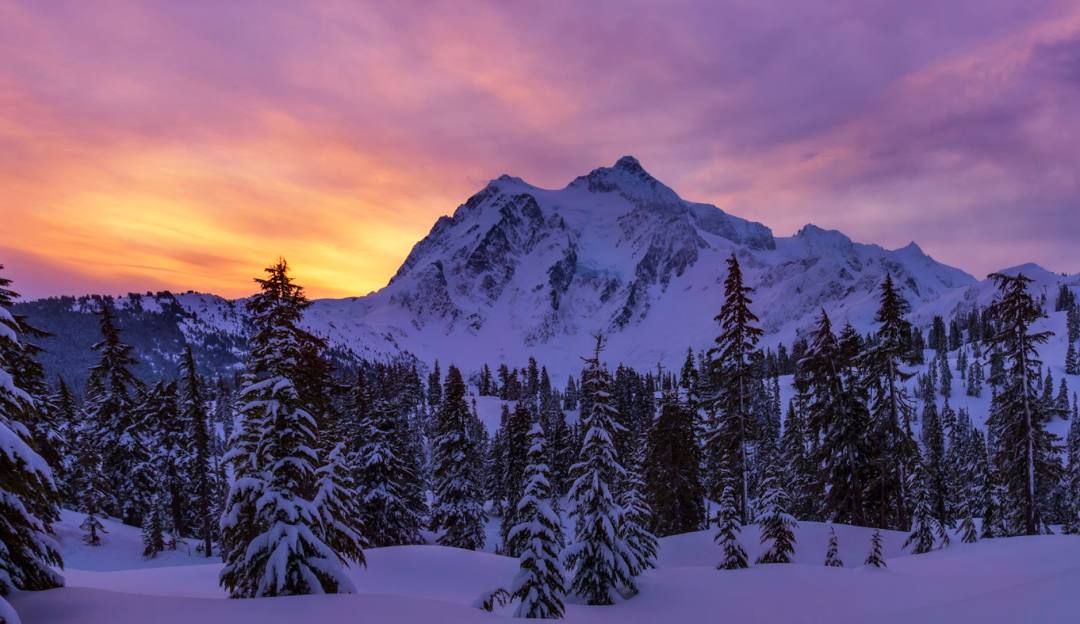 Mt Baker in USA - a sunset in the mountains.