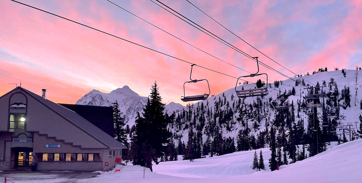 Mt Baker in USA - the sky is pink.