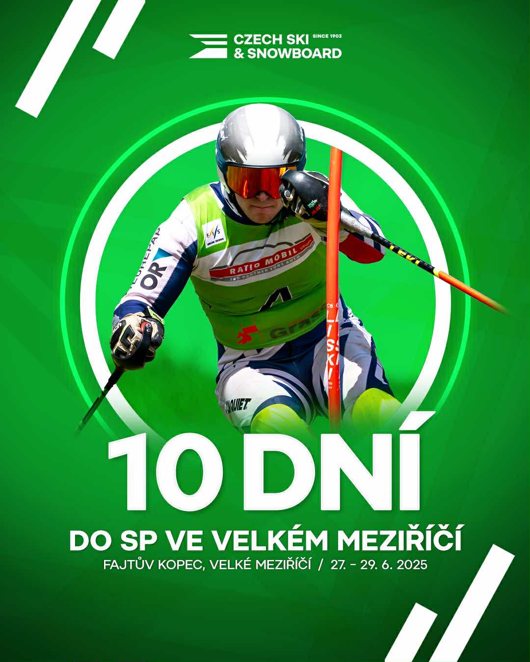 Fajtův kopec – Velké Meziříčí in Czech Republic - a poster for a ski competition with a skier.