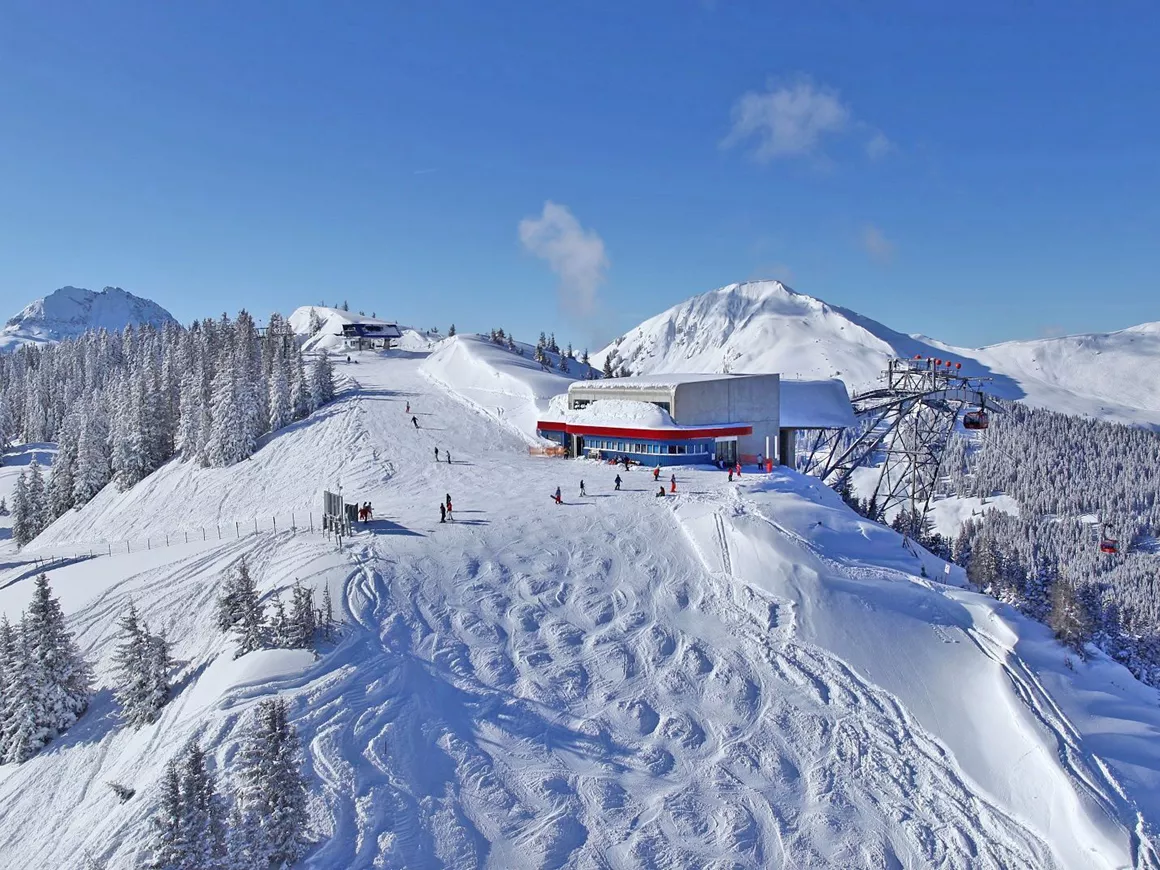 Schatzerlift – Kirchberg in Austria - a ski lift going up a snowy mountain.