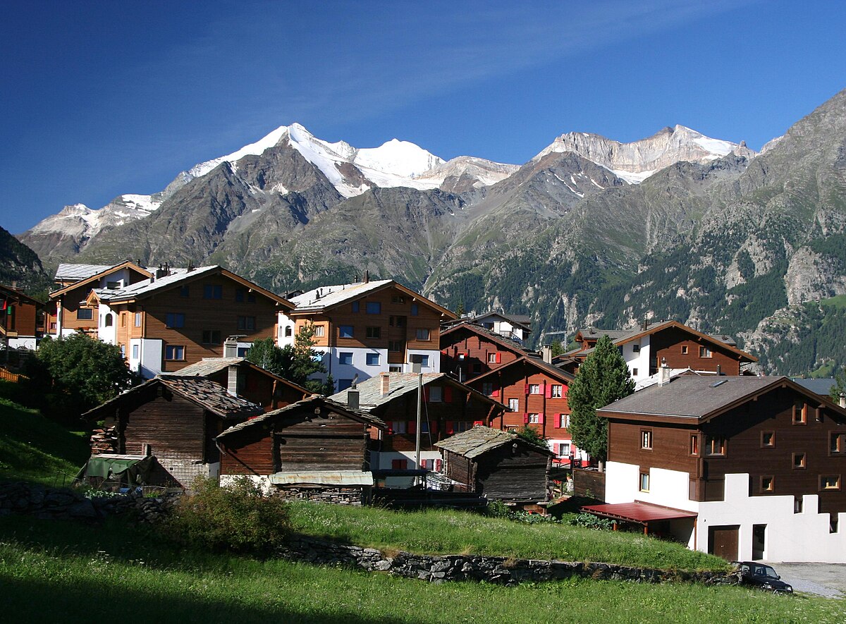 Grächen in Switzerland - a row of houses in the mountains.