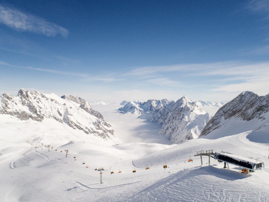Zugspitze in Germany - a view of the mountains from a ski slope.